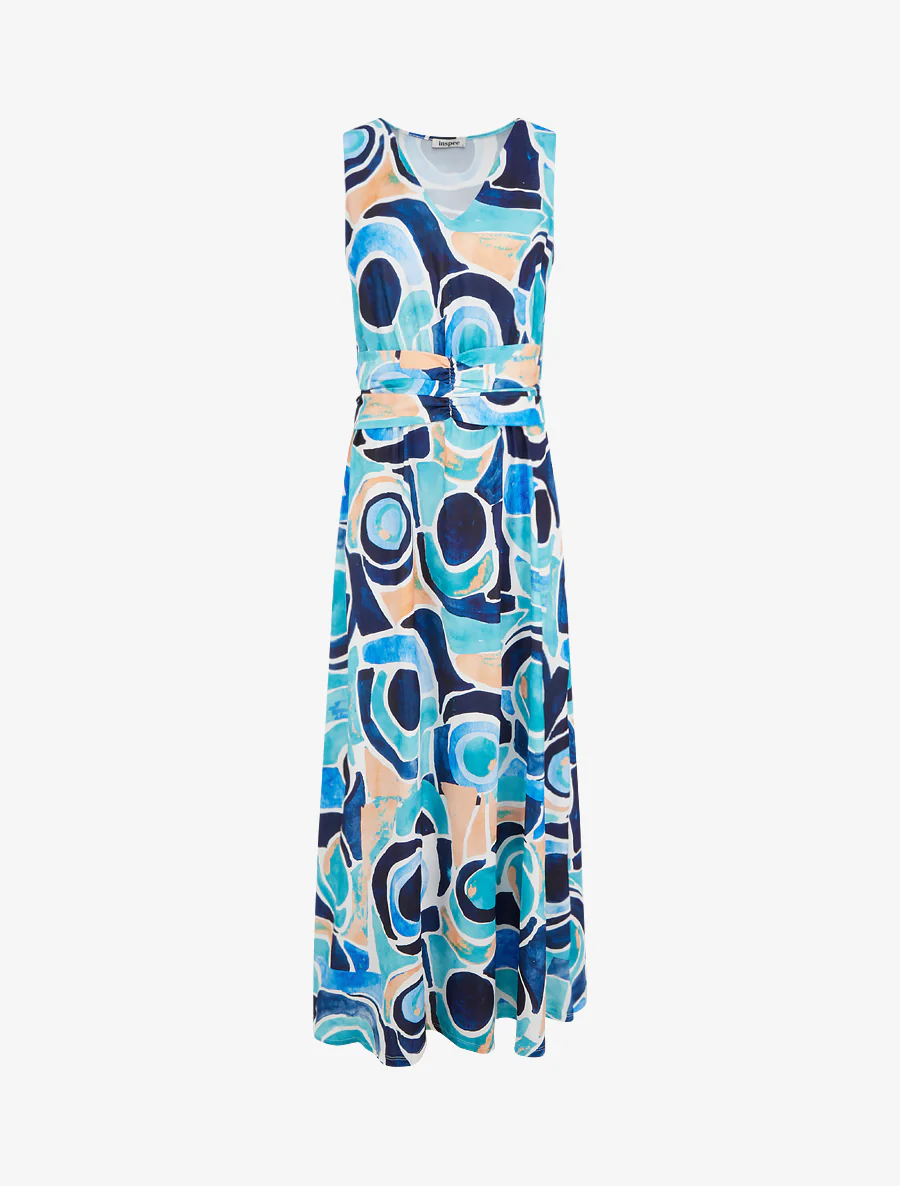 Robe imprimé abstrait à taille élastiquée - Marine