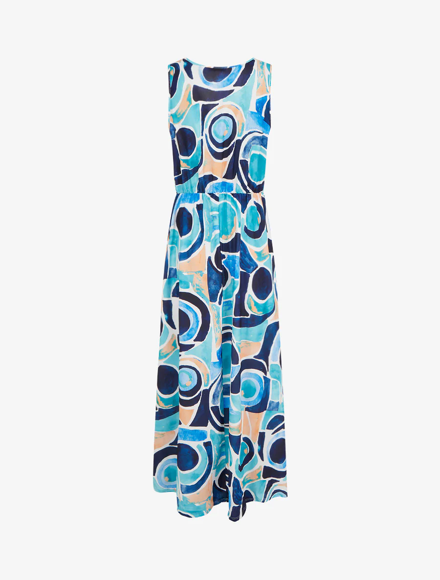Robe imprimé abstrait à taille élastiquée - Marine - Image 2