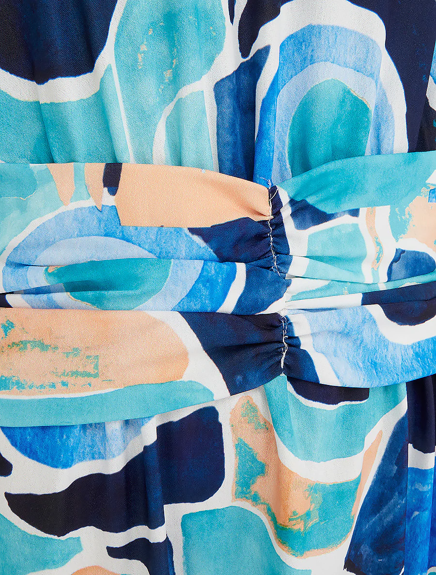 Robe imprimé abstrait à taille élastiquée - Marine - Image 3