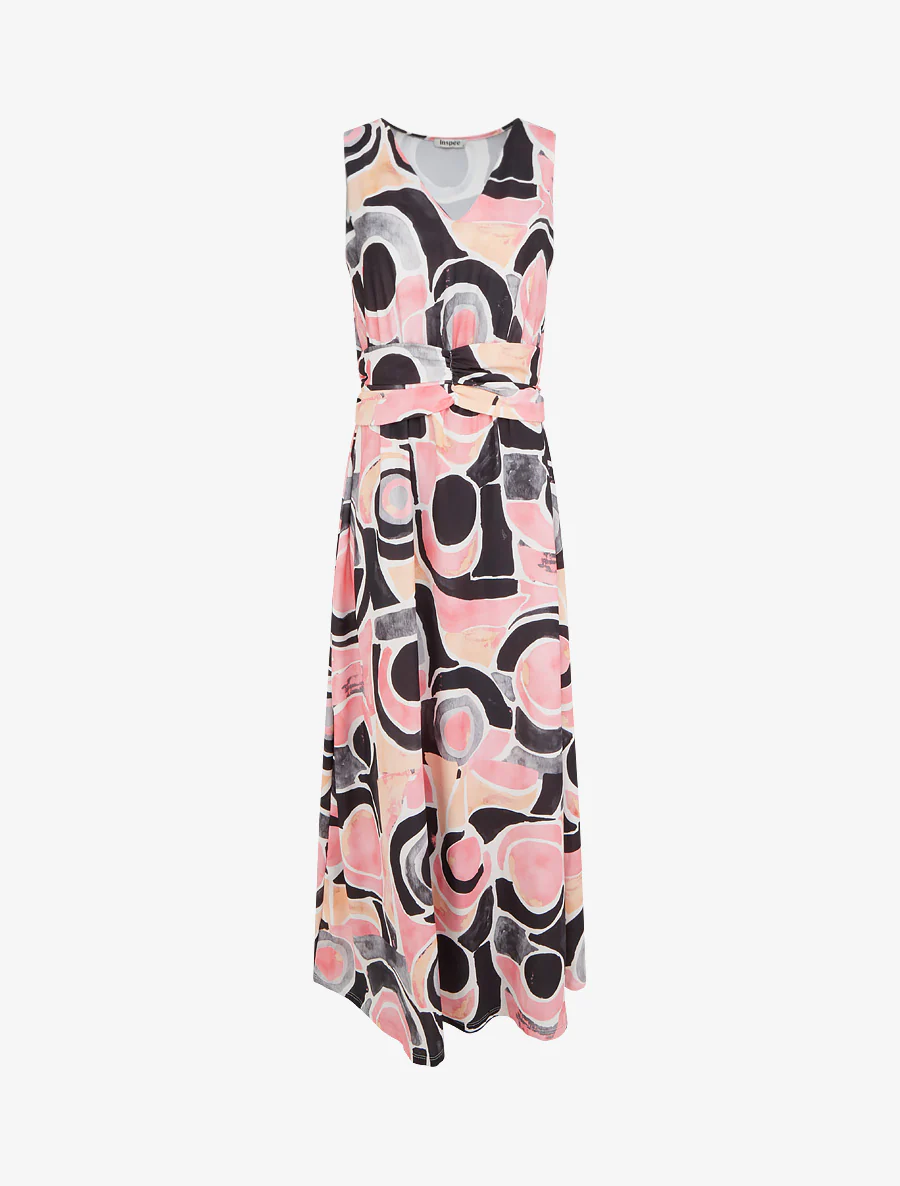 Robe imprimé abstrait à taille élastiquée - Noir