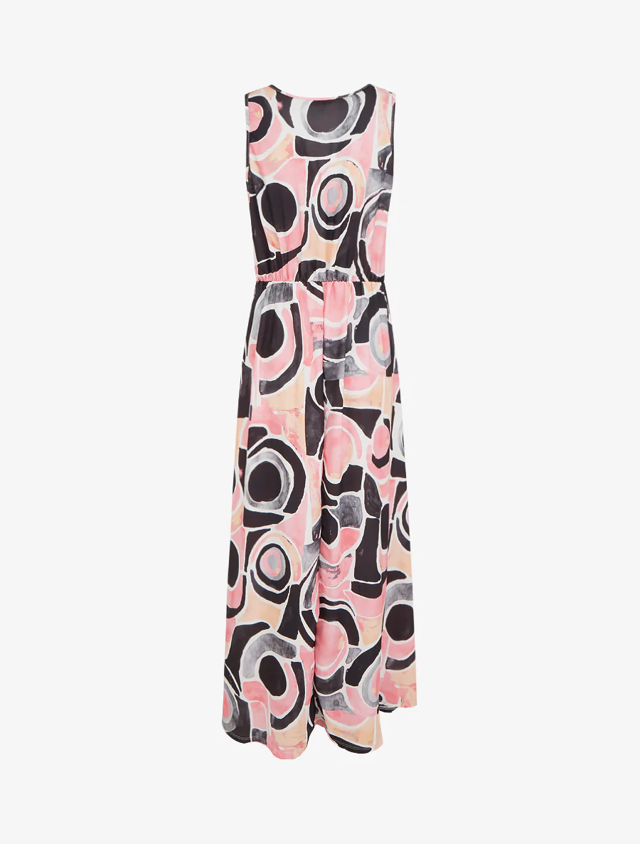Robe imprimé abstrait à taille élastiquée - Noir - Image 2