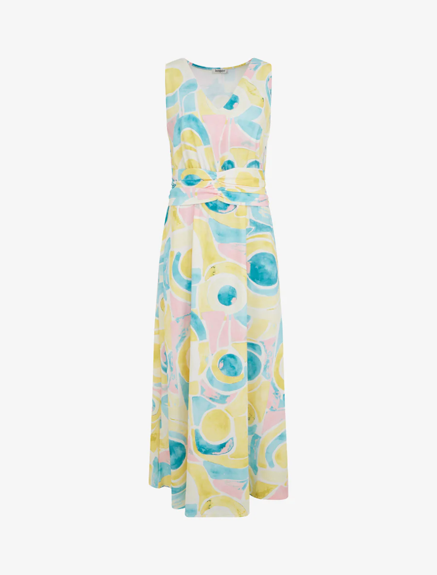 Robe imprimé abstrait à taille élastiquée - Jaune