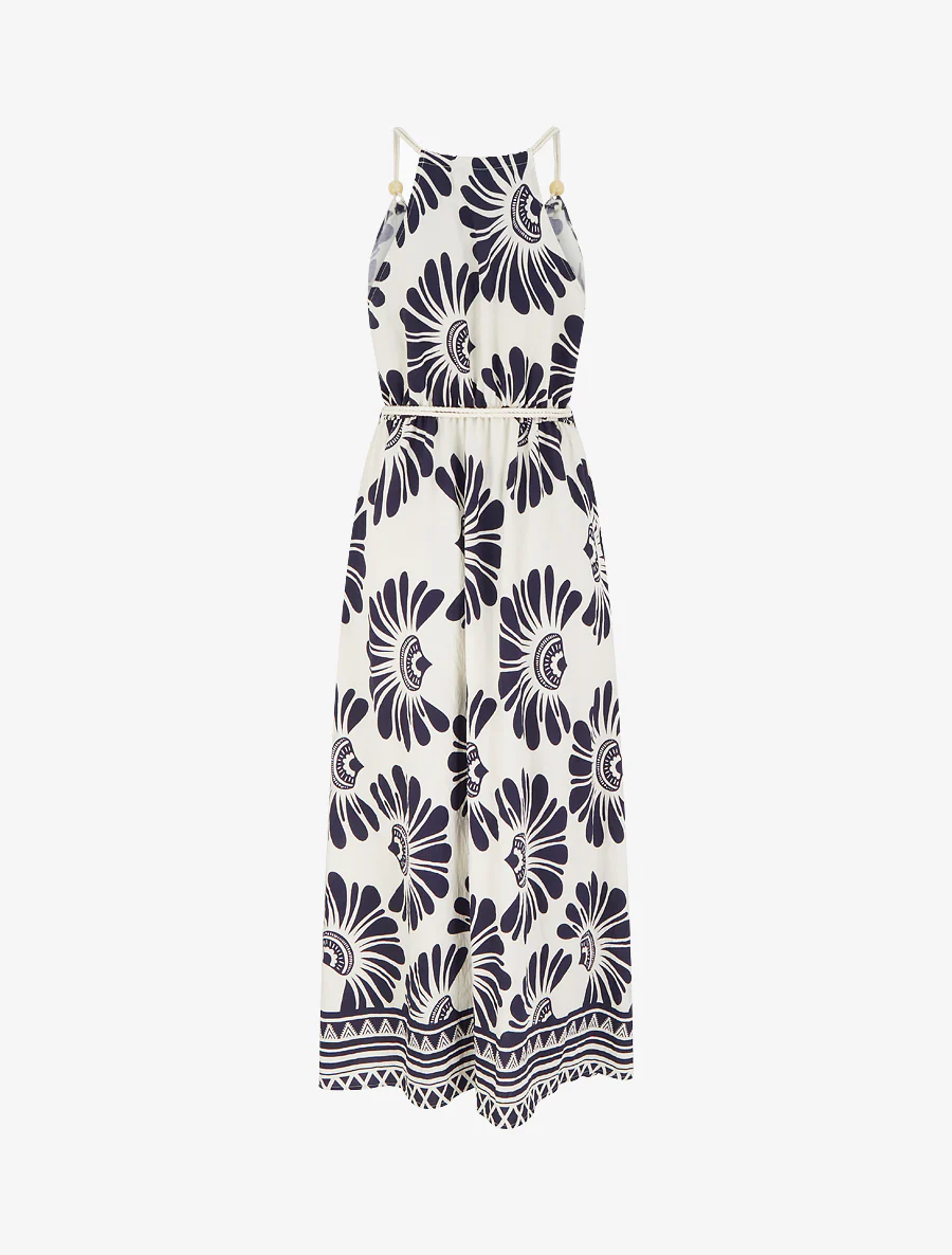 Robe imprimé fantaisie à bretelles en cordelettes - Marine - Image 2