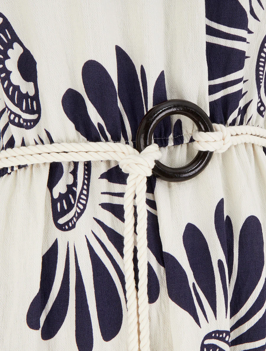Robe imprimé fantaisie à bretelles en cordelettes - Marine - Image 3