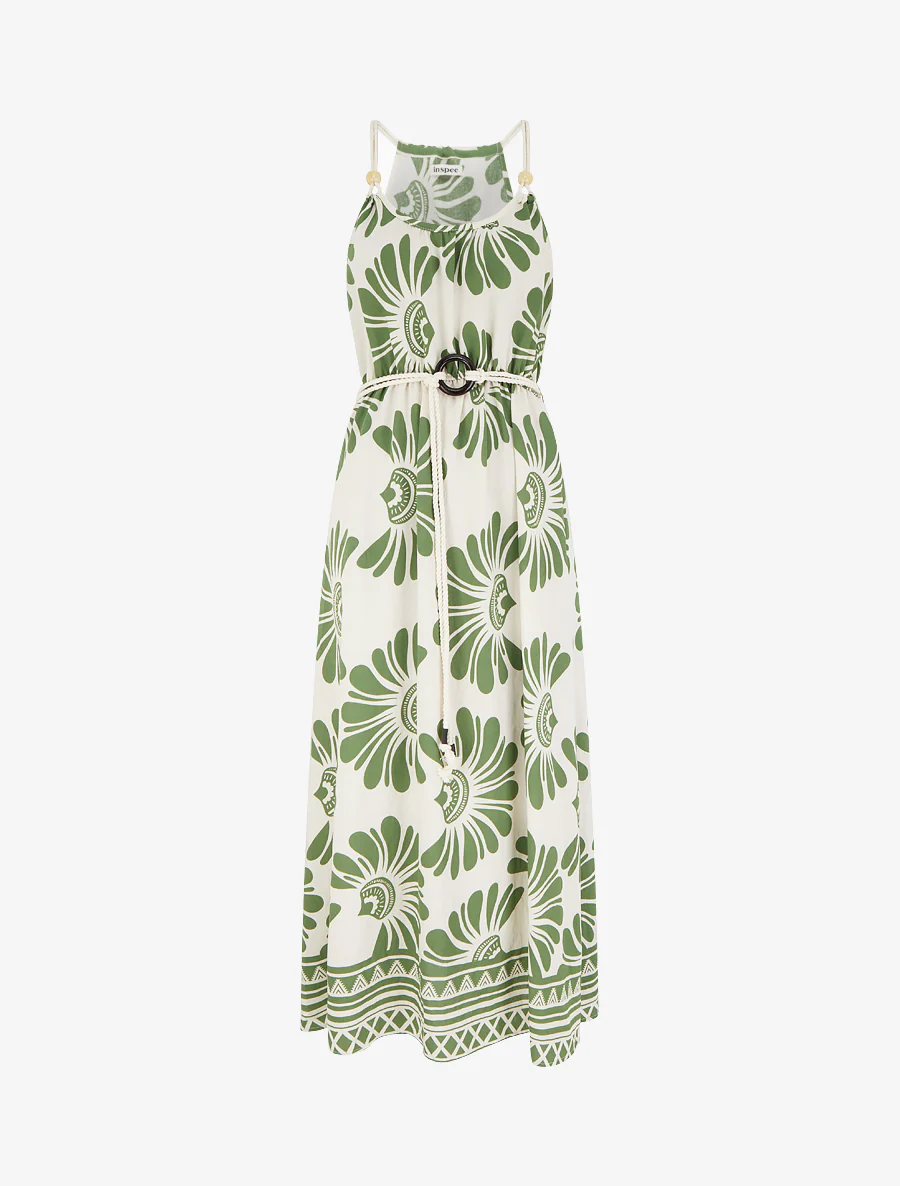 Robe imprimé fantaisie à bretelles en cordelettes - Kaki