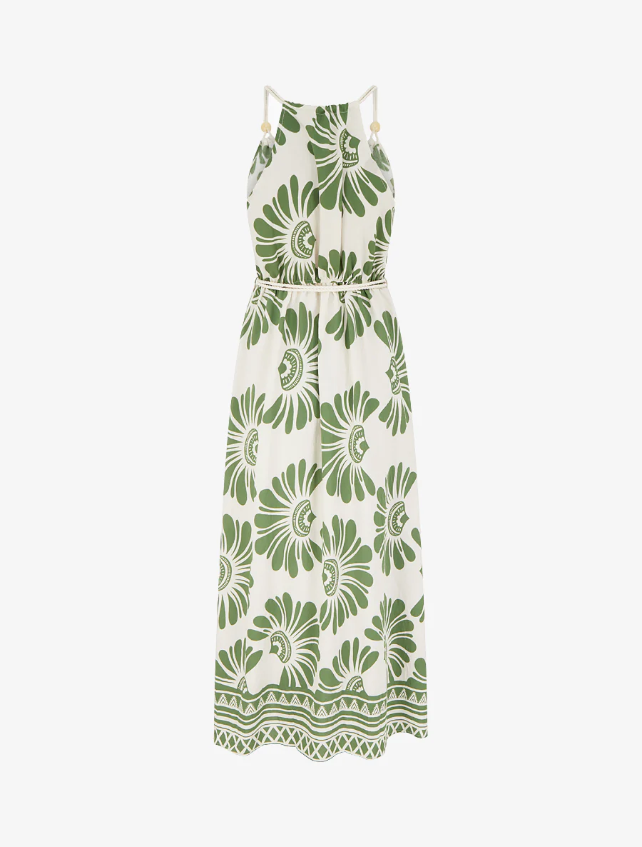 Robe imprimé fantaisie à bretelles en cordelettes - Kaki - Image 2