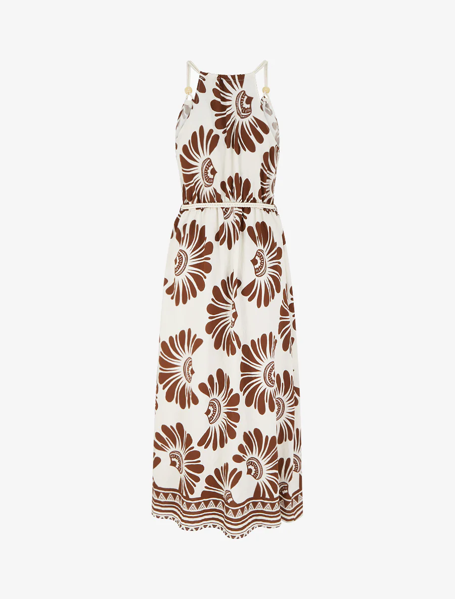 Robe imprimé fantaisie à bretelles en cordelettes - Marron - Image 2