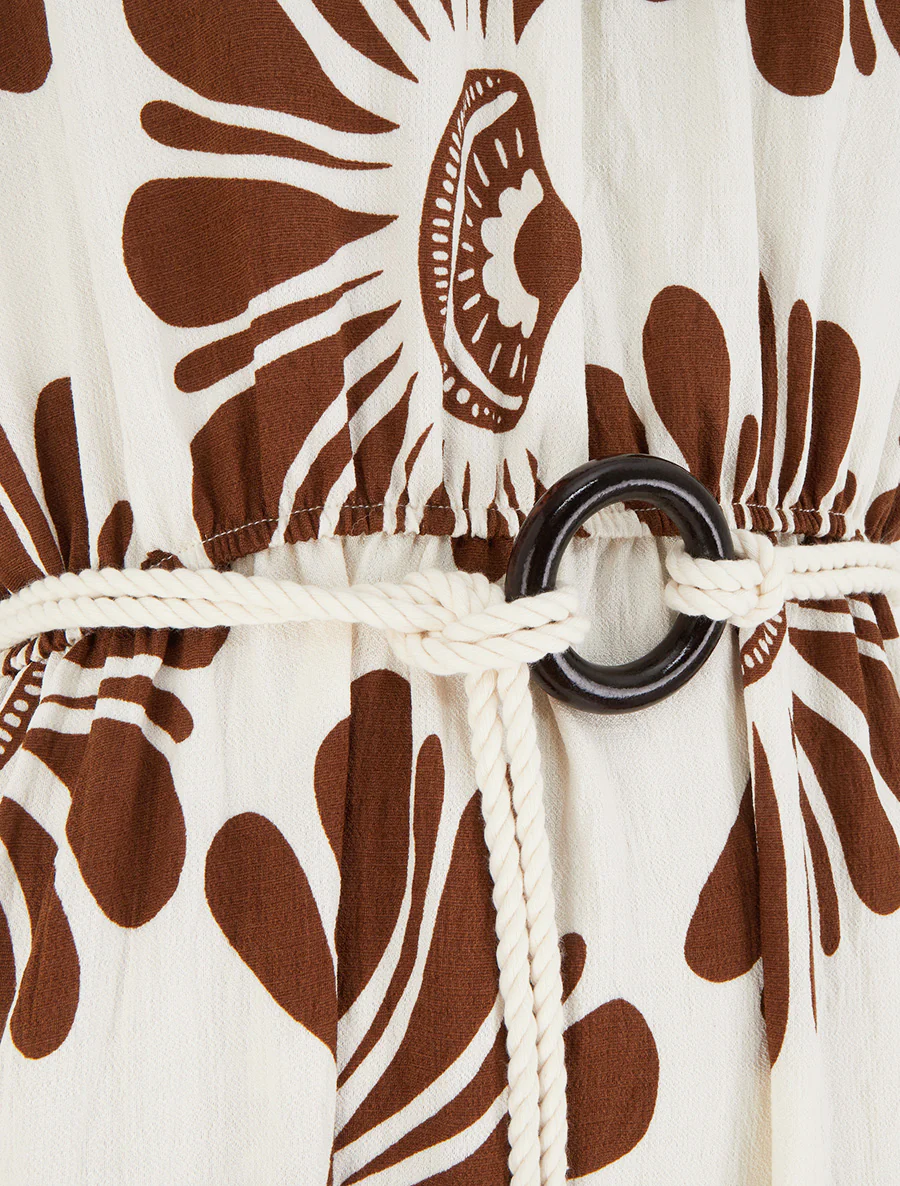 Robe imprimé fantaisie à bretelles en cordelettes - Marron - Image 3