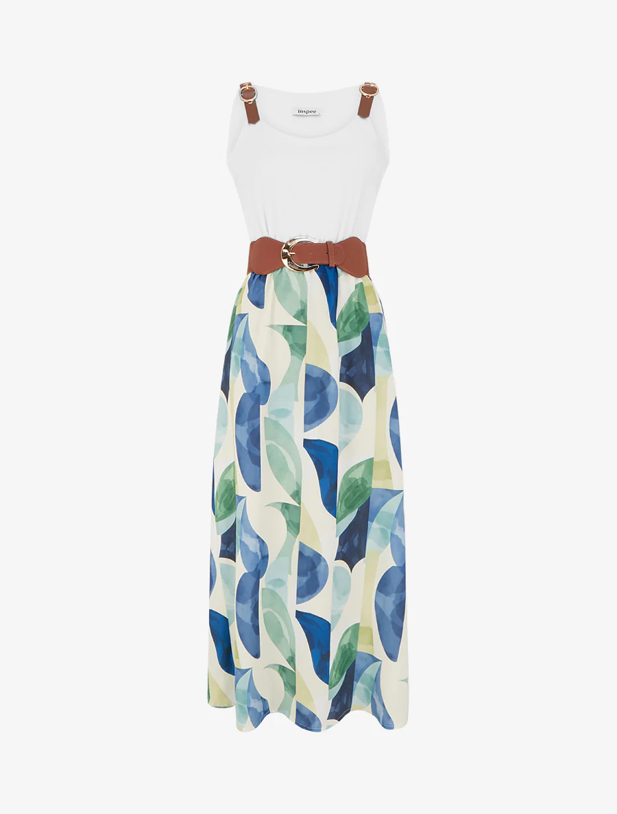 Robe imprimé fantaisie à bretelles en simili - Marine
