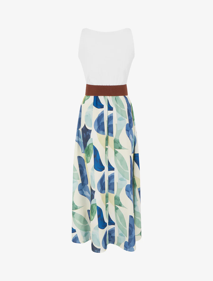 Robe imprimé fantaisie à bretelles en simili - Marine - Image 2