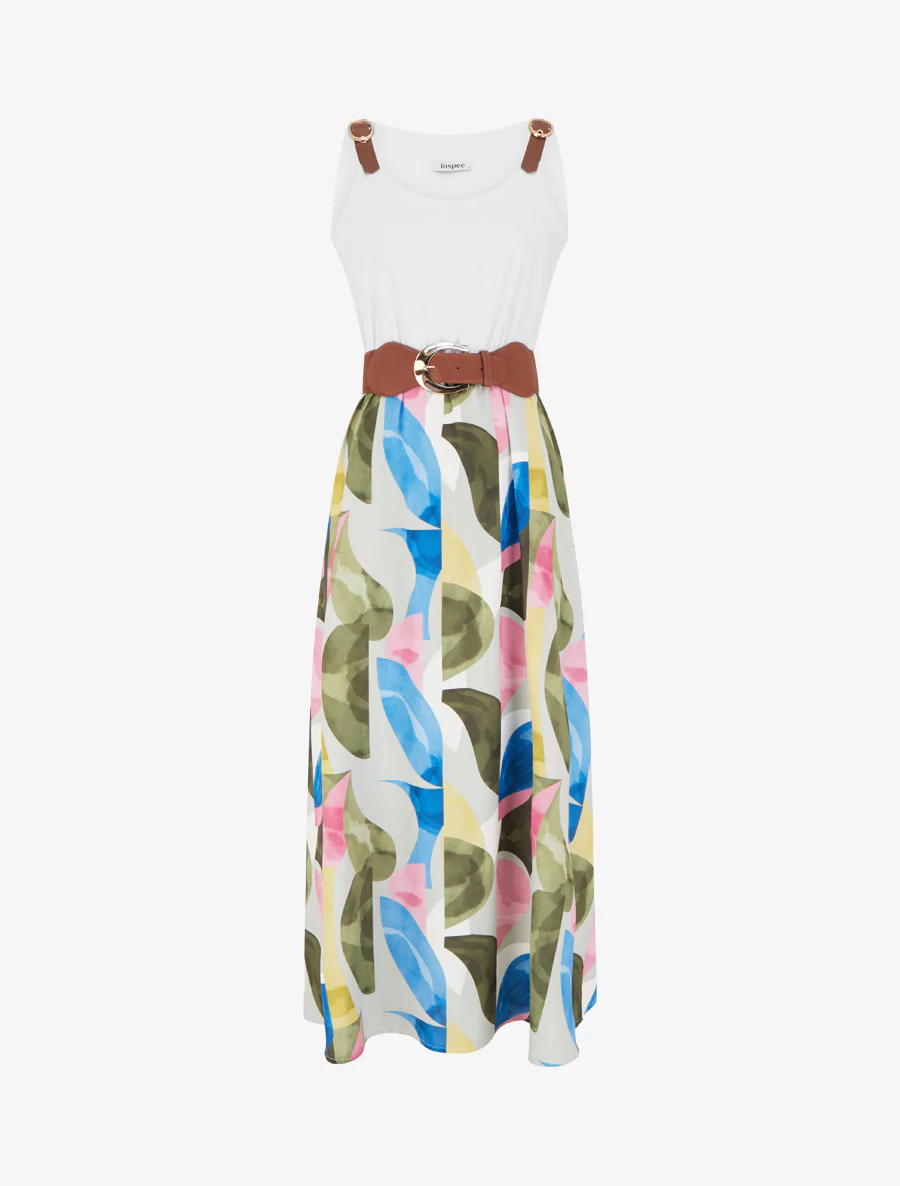 Robe imprimé fantaisie à bretelles en simili - Kaki