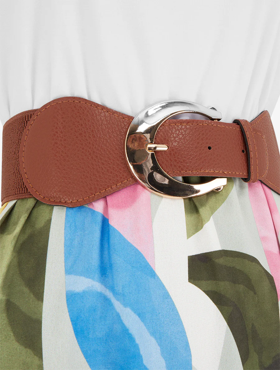 Robe imprimé fantaisie à bretelles en simili - Kaki - Image 3