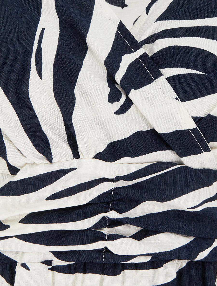 Robe imprimé fantaisie à col cache-coeur - Marine - Image 3