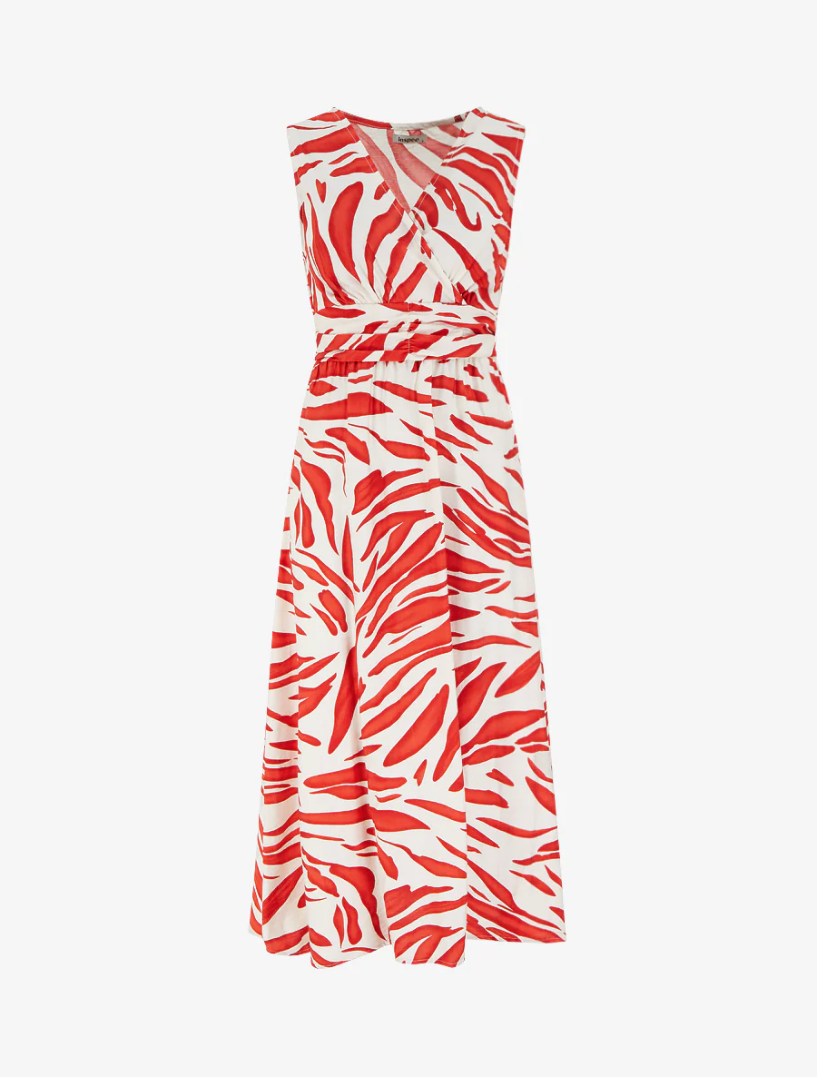 Robe imprimé fantaisie à col cache-coeur - Rouge
