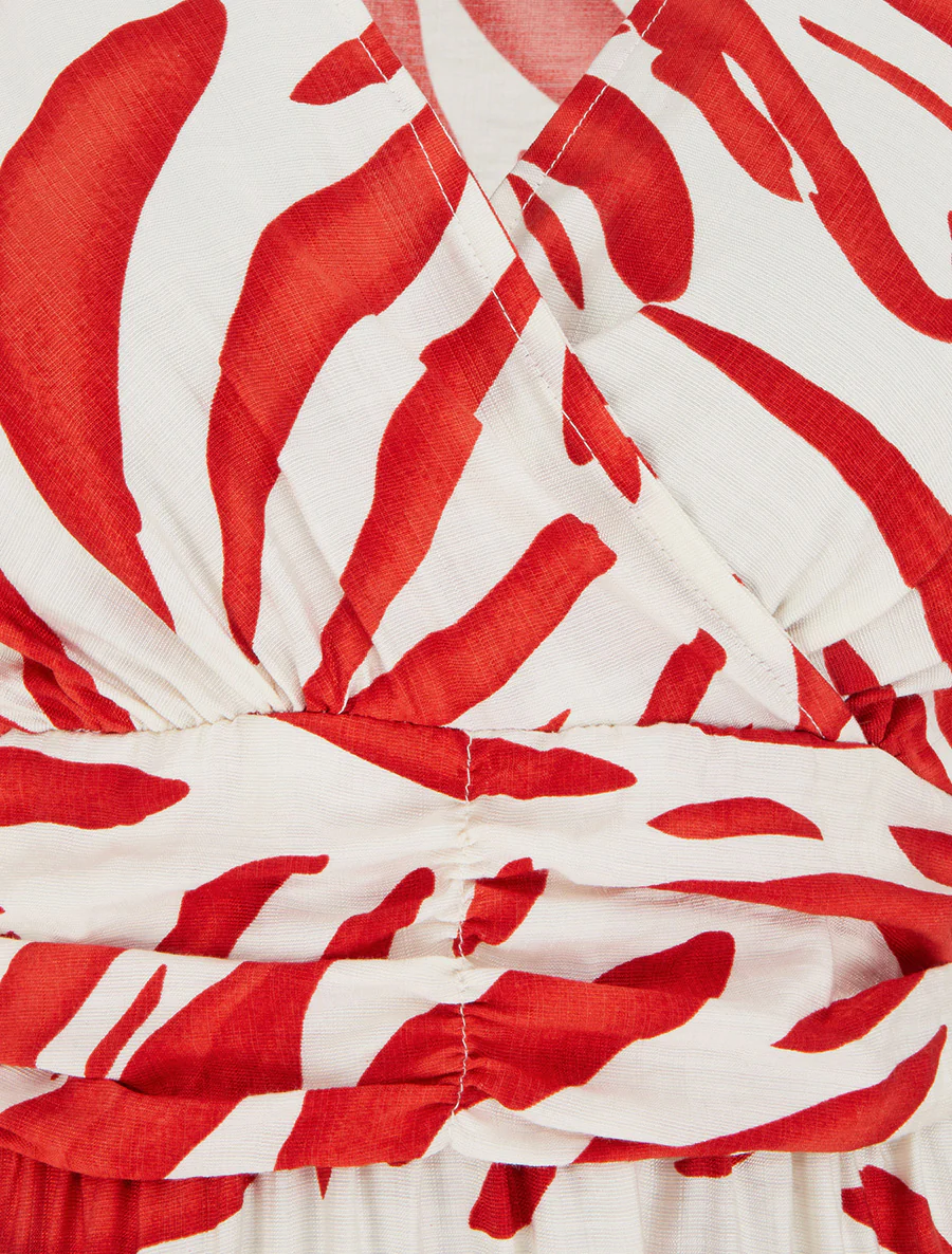 Robe imprimé fantaisie à col cache-coeur - Rouge - Image 3