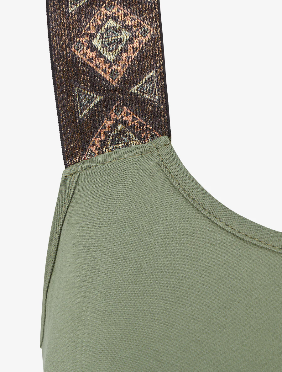 Robe imprimé feuillage à bretelles stylisées - Kaki - Image 3
