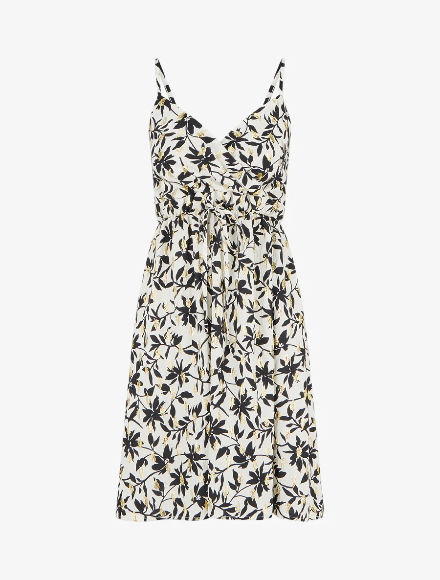 Robe imprimé feuillage à détail irisé - Blanc