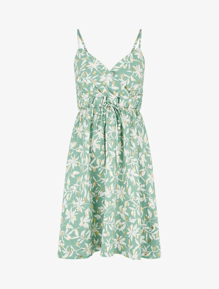 Robe imprimé feuillage à détail irisé - Vert d'eau