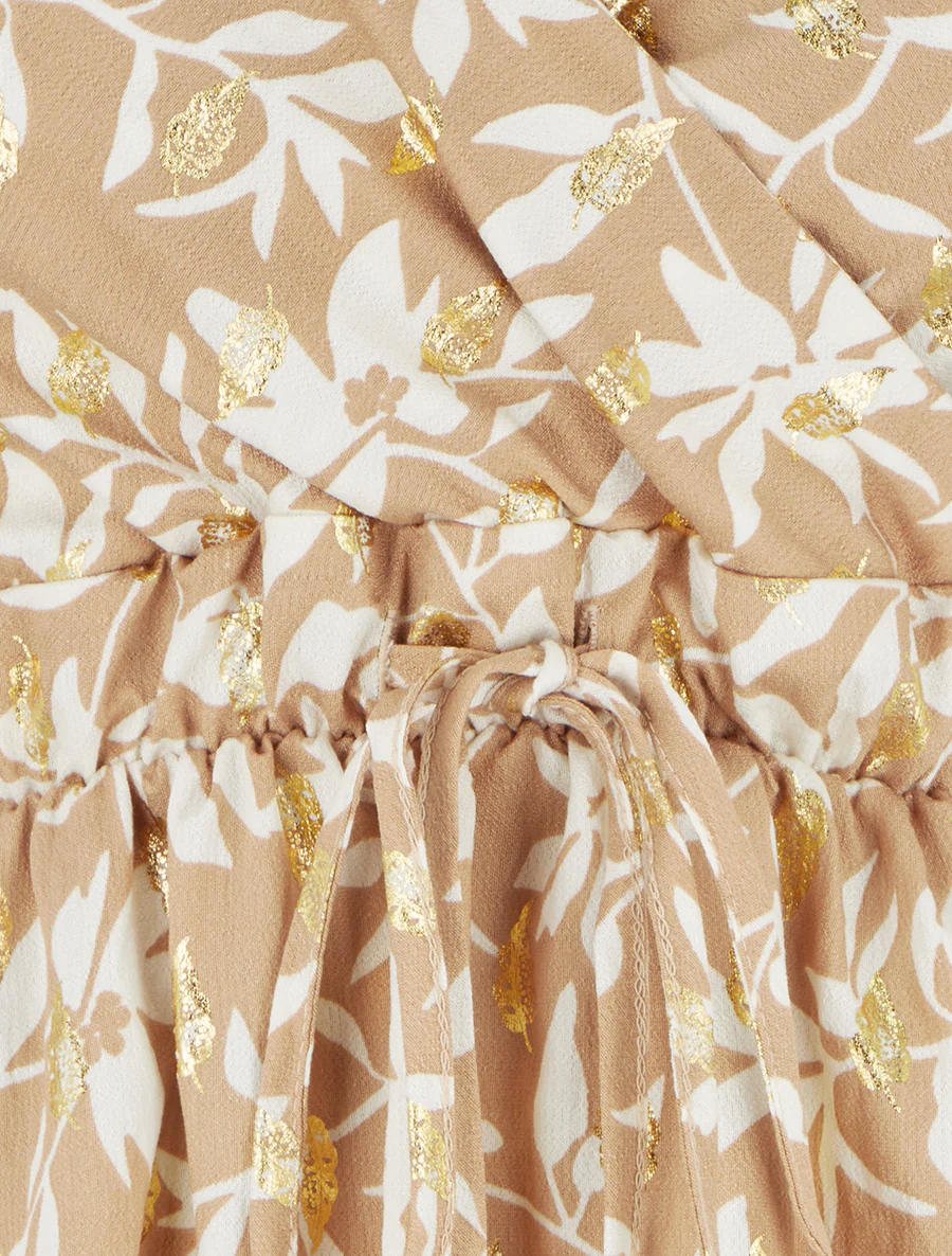 Robe imprimé feuillage à détail irisé - Taupe - Image 3