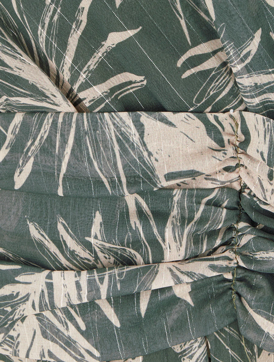Robe imprimé feuillage à rayures irisées - Kaki - Image 3