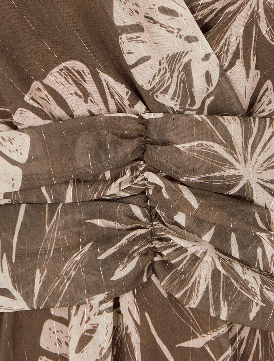 Robe imprimé feuillage à rayures irisées - Marron - Image 3
