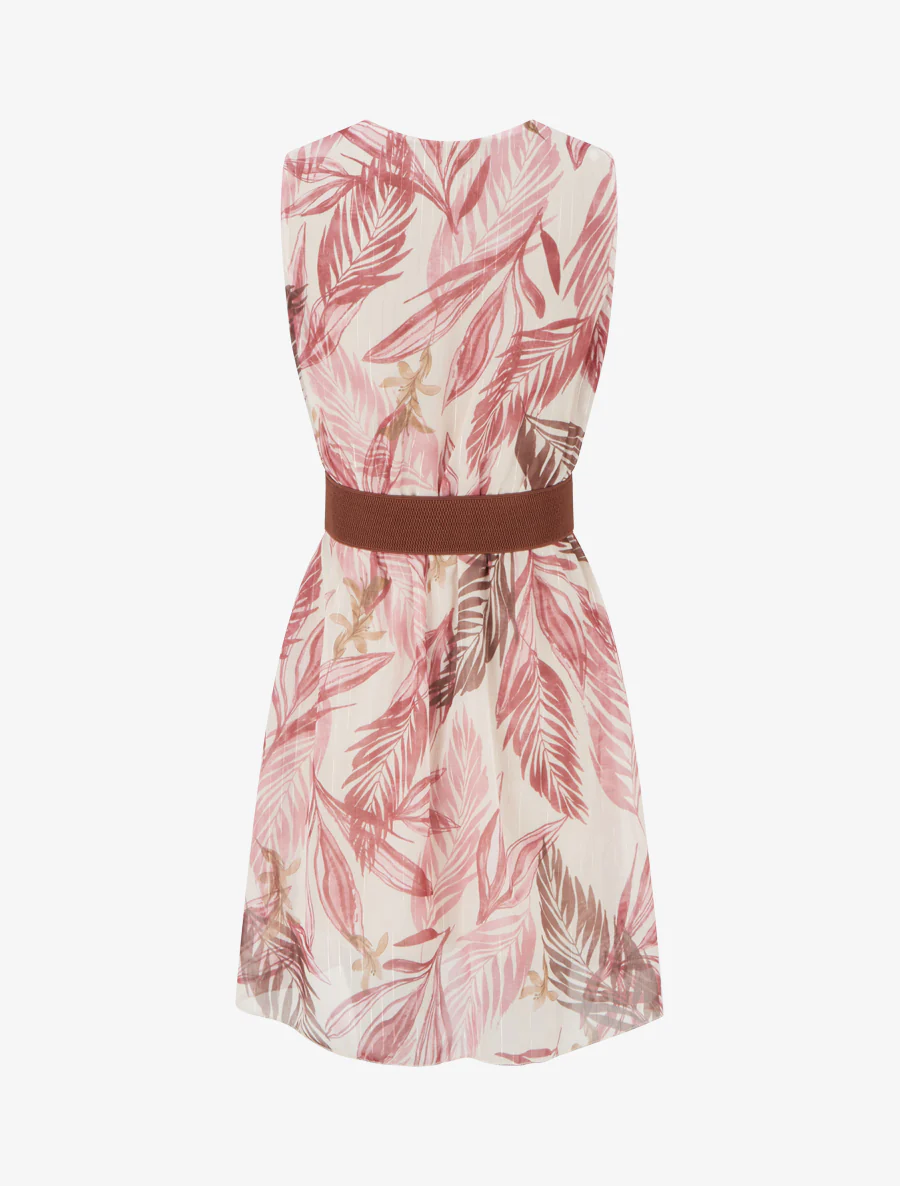 Robe imprimé feuillage à rayures irisés - Vieux rose - Image 2