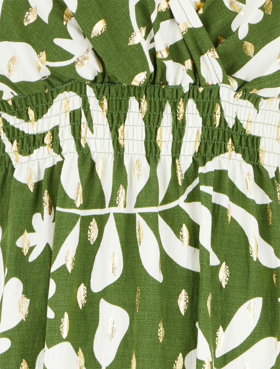 Robe imprimé feuillage à taille élastiquée - Kaki - Image 3