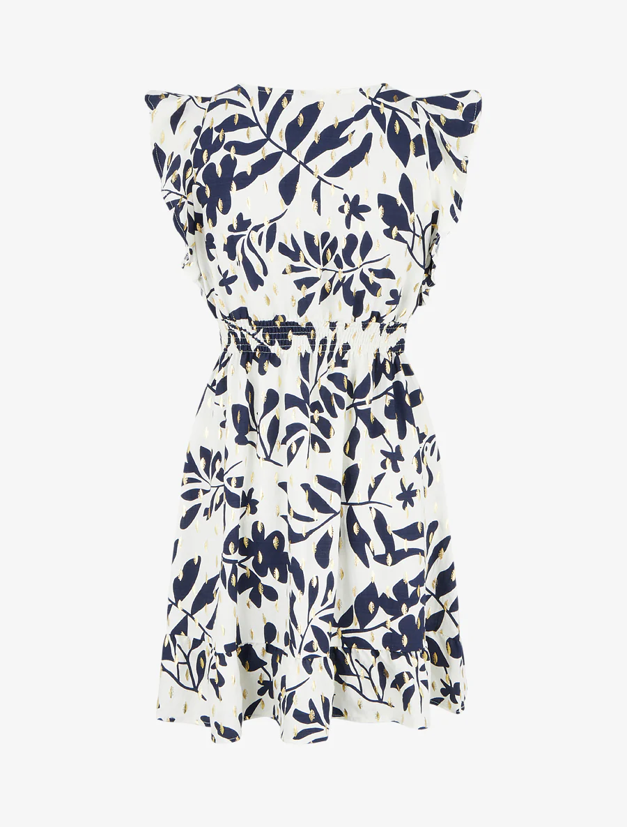 Robe imprimé feuillage à taille élastiquée - Marine - Image 2