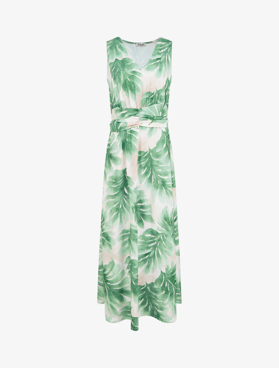 Robe imprimé feuillage à taille élastiquée - Vert