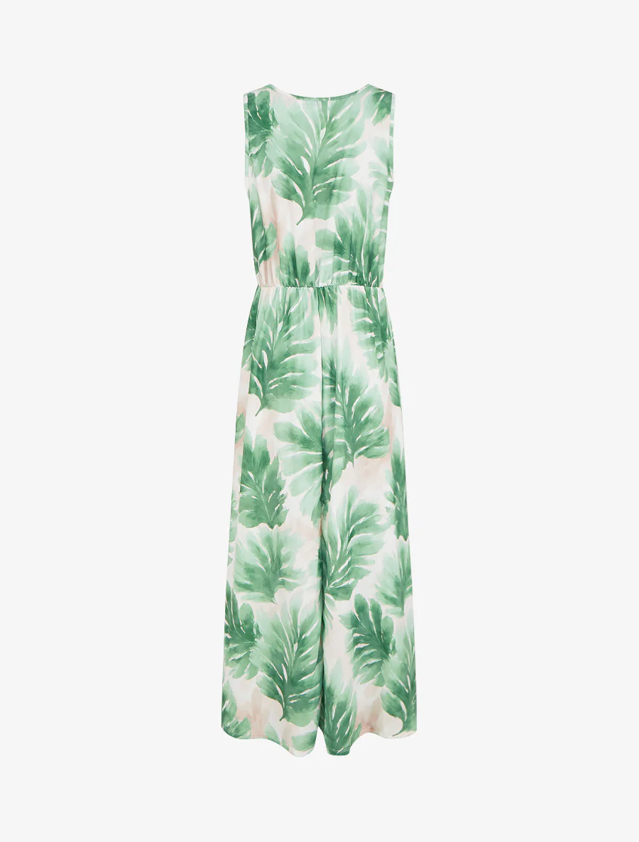 Robe imprimé feuillage à taille élastiquée - Vert - Image 2