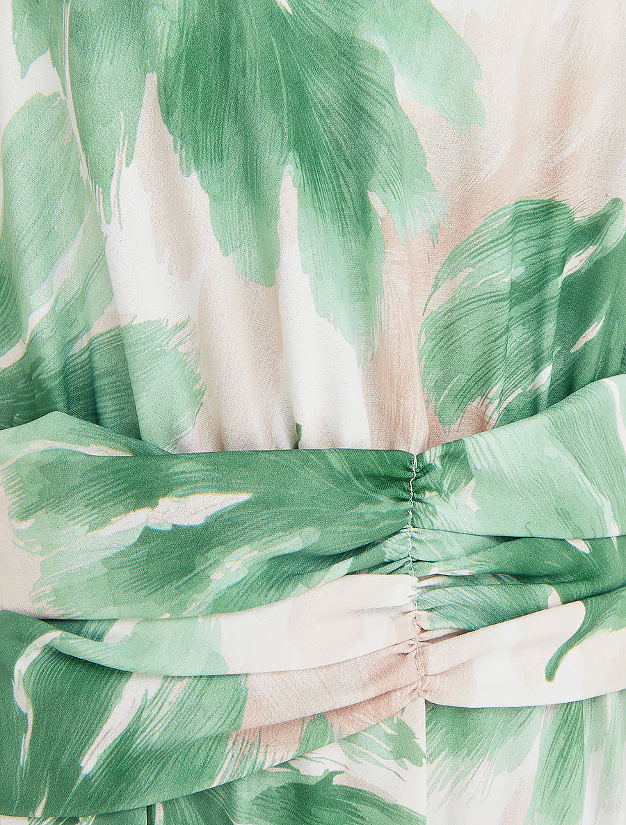 Robe imprimé feuillage à taille élastiquée - Vert - Image 3