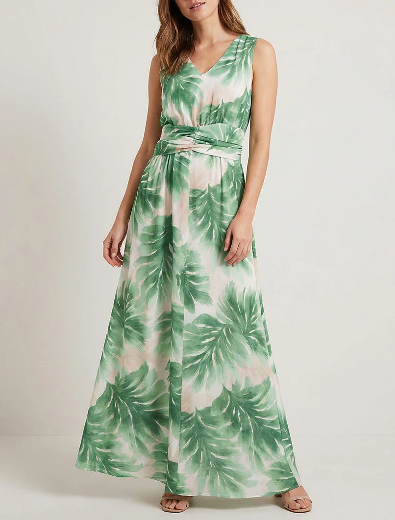 Robe imprimé feuillage à taille élastiquée - Vert - Image 4