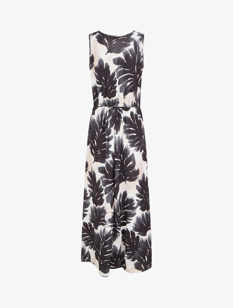 Robe imprimé feuillage à taille élastiquée - Noir - Image 2