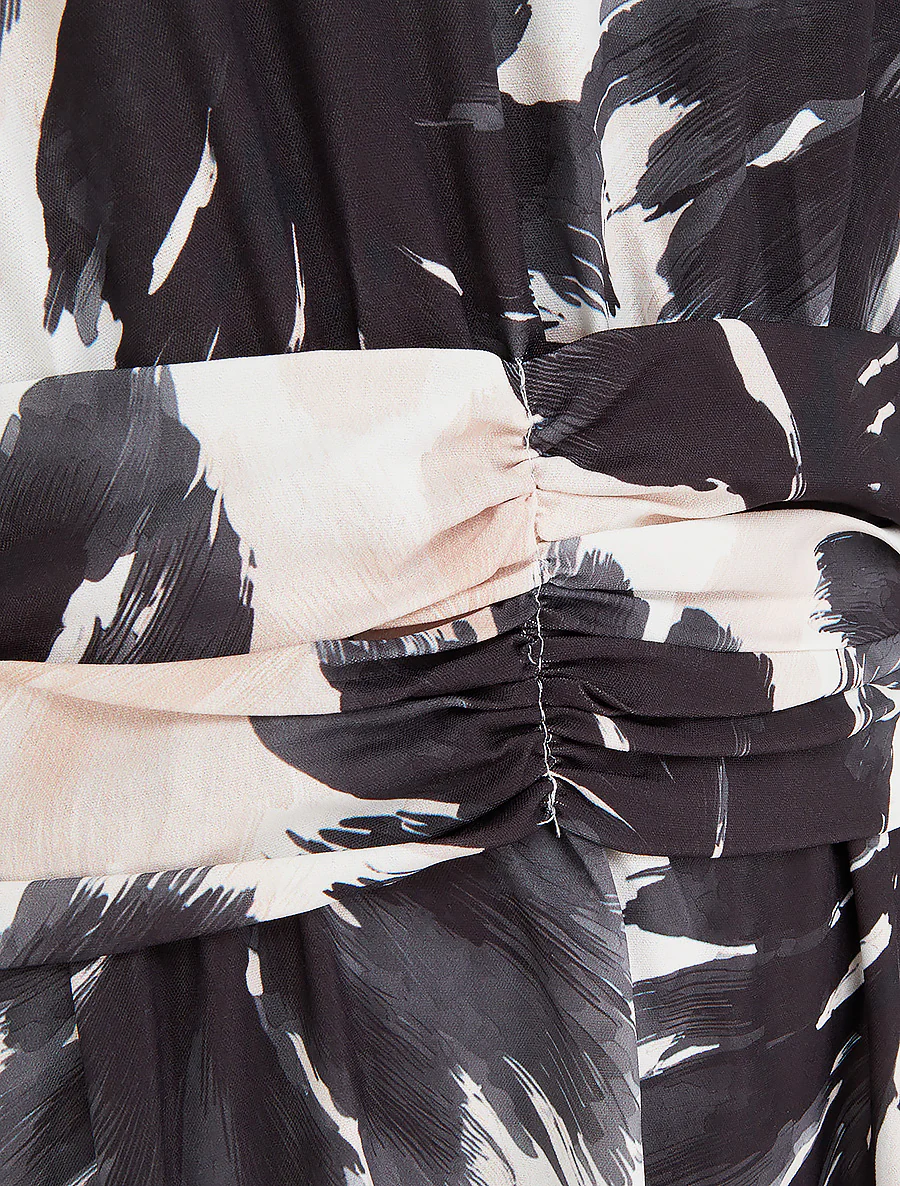 Robe imprimé feuillage à taille élastiquée - Noir - Image 3