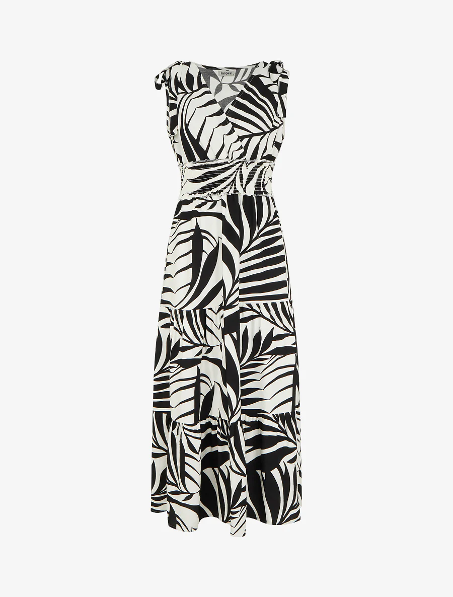 Robe imprimé feuillages à bretelles à noeud - Noir