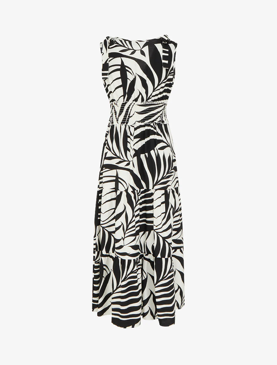Robe imprimé feuillages à bretelles à noeud - Noir - Image 2