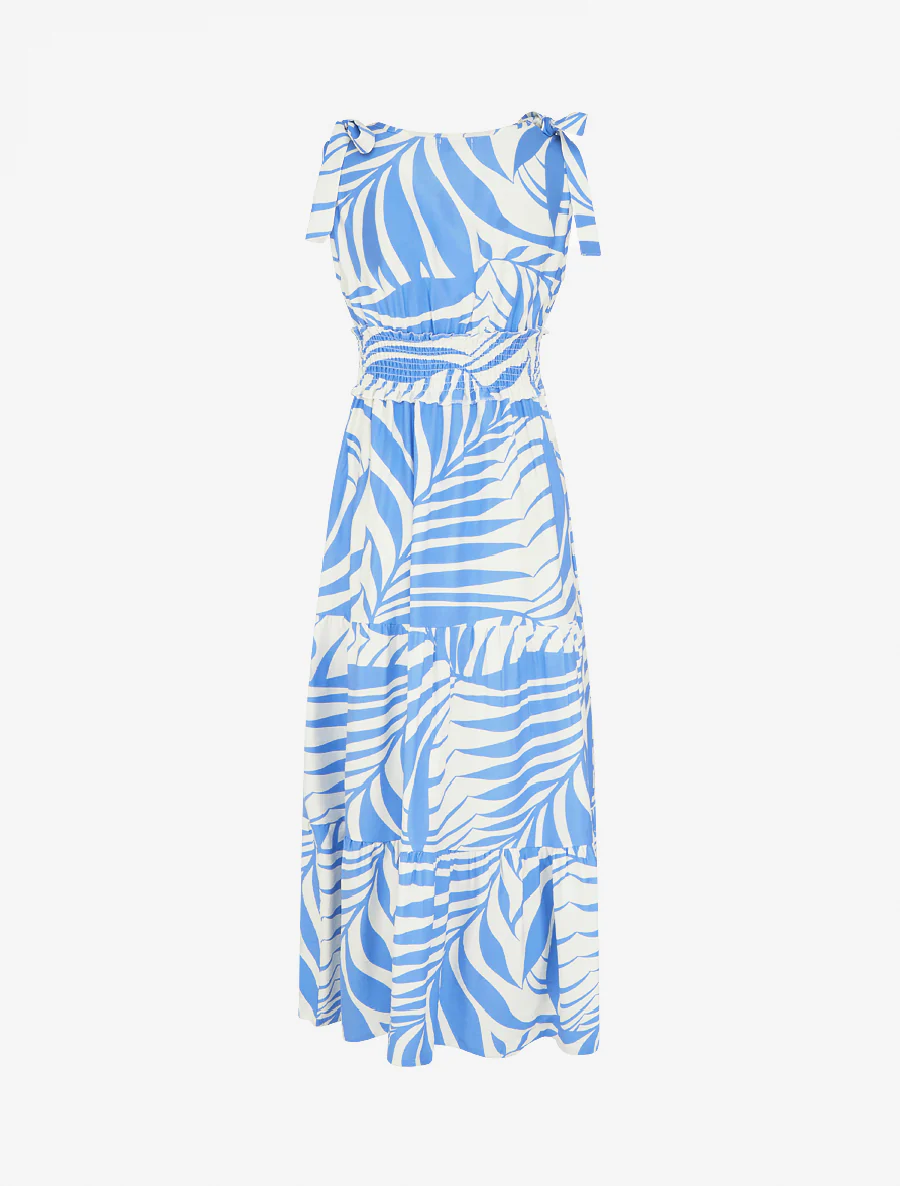 Robe imprimé feuillages à bretelles à noeud - Bleu ciel - Image 2