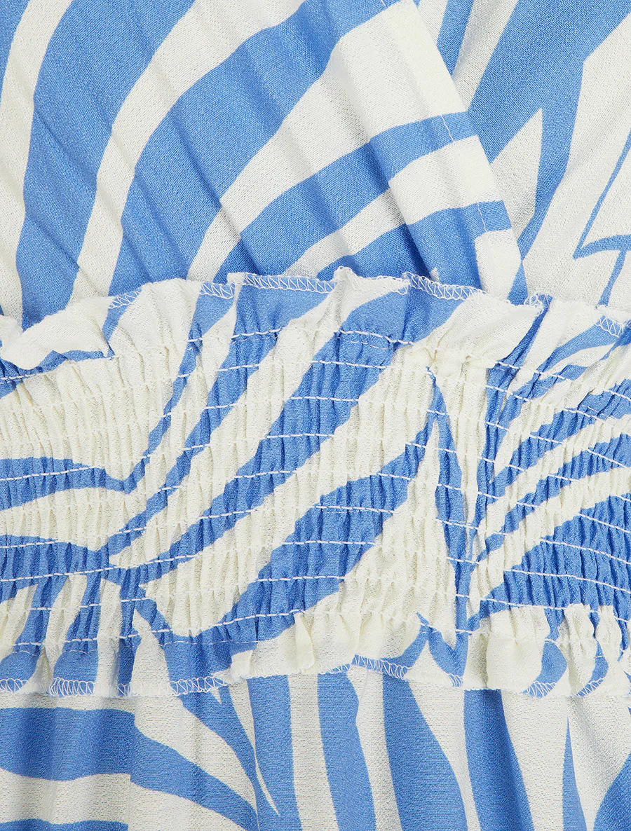 Robe imprimé feuillages à bretelles à noeud - Bleu ciel - Image 3