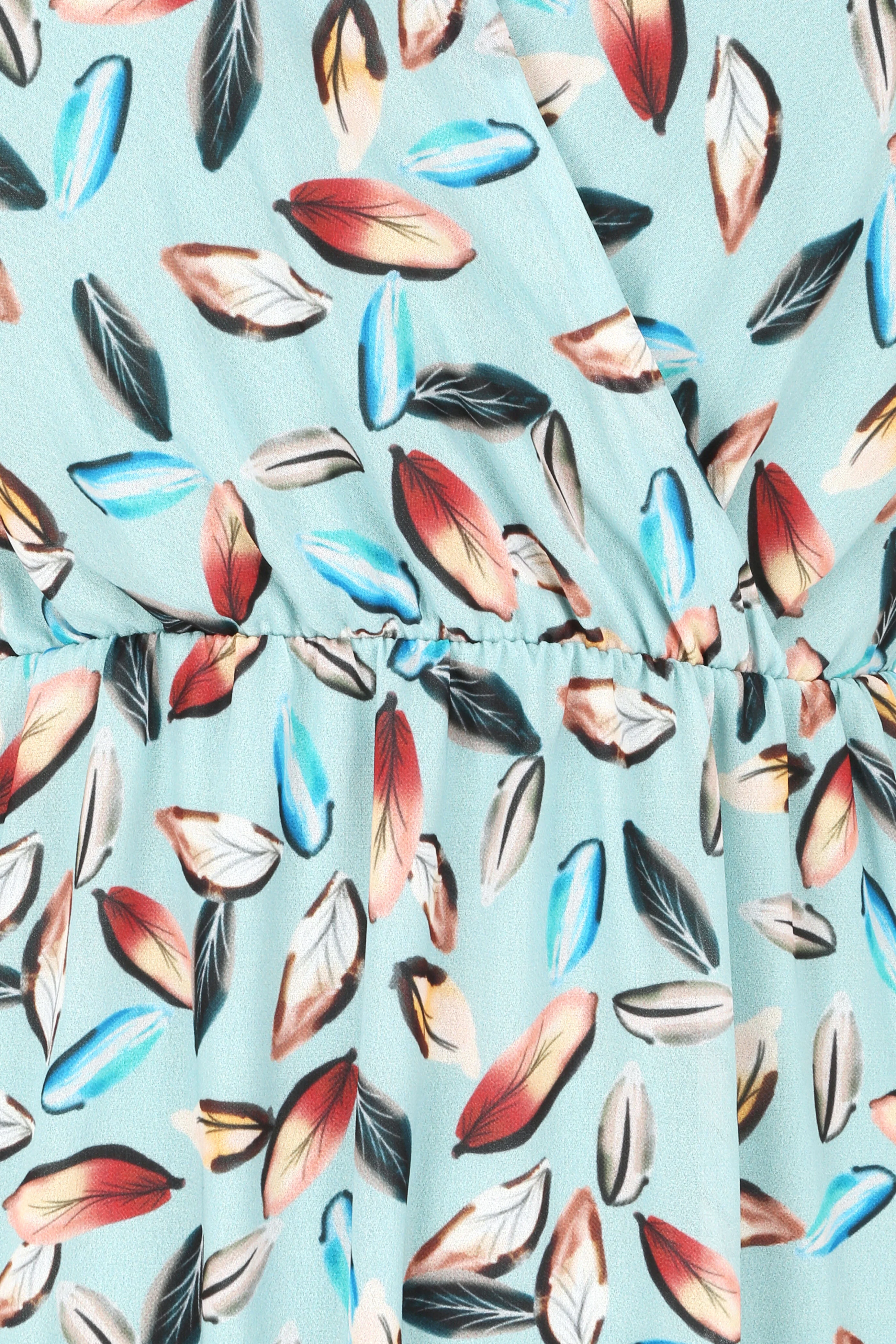 Robe imprimé feuilles à bretelles à détail noeud - Bleu ciel - Image 3