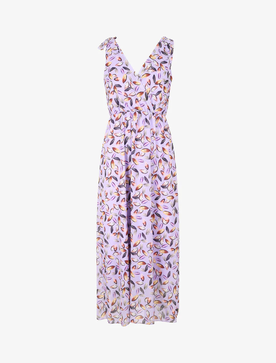 Robe imprimé feuilles à bretelles à détail noeud - Lilas