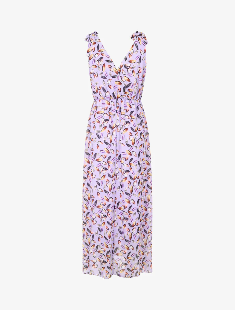Robe imprimé feuilles à bretelles à détail noeud - Lilas - Image 2