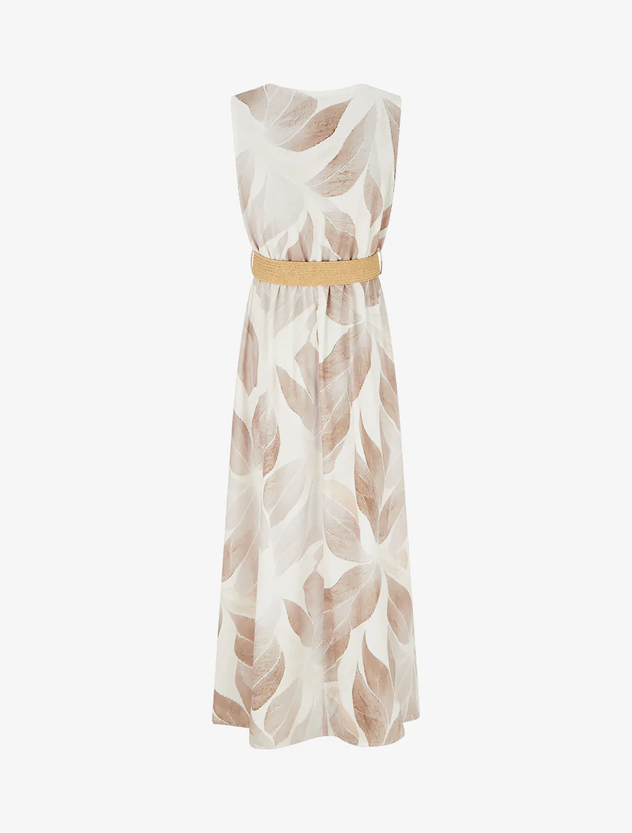 Robe imprimé feuilles à col cache-coeur - Beige - Image 2