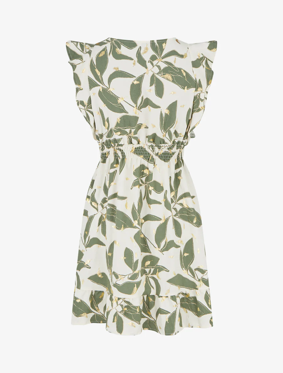 Robe imprimé feuilles à taille élastiquée - Kaki - Image 2