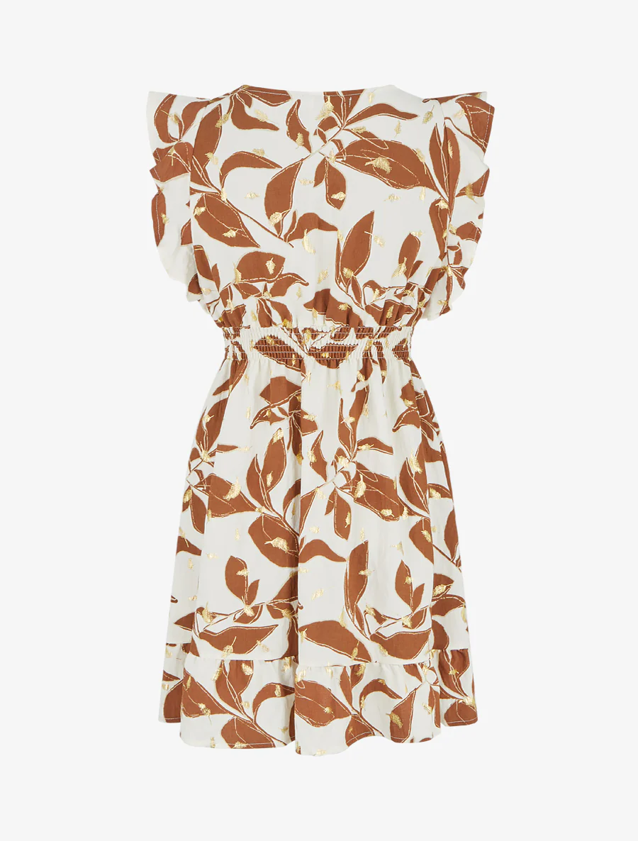 Robe imprimé feuilles à taille élastiquée - Marron - Image 2