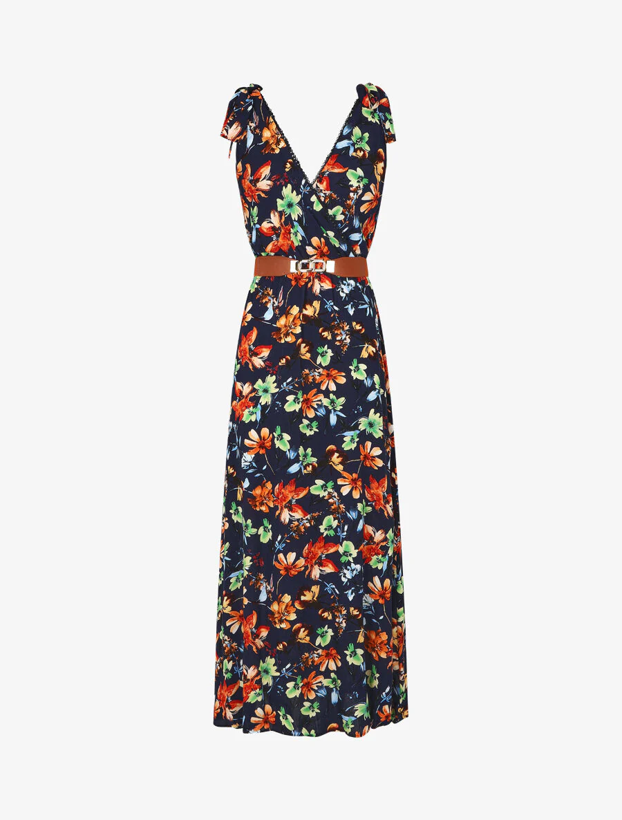 Robe imprimé fleuri à col en V - Marine