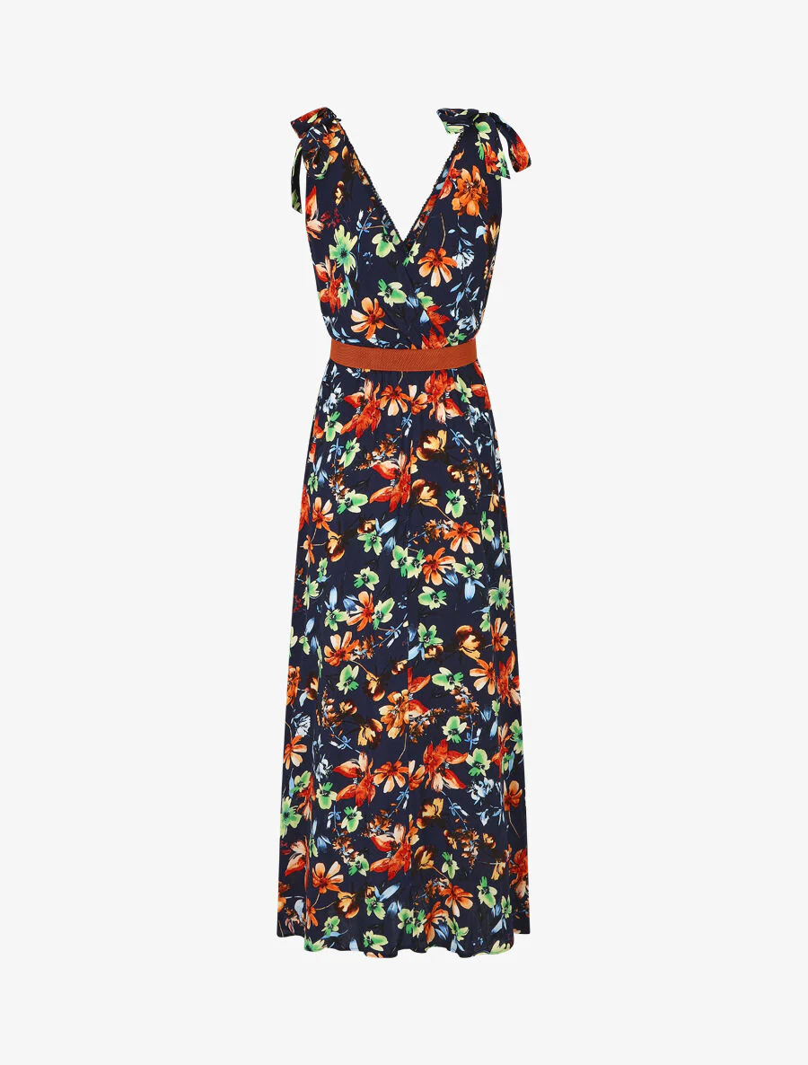 Robe imprimé fleuri à col en V - Marine - Image 2