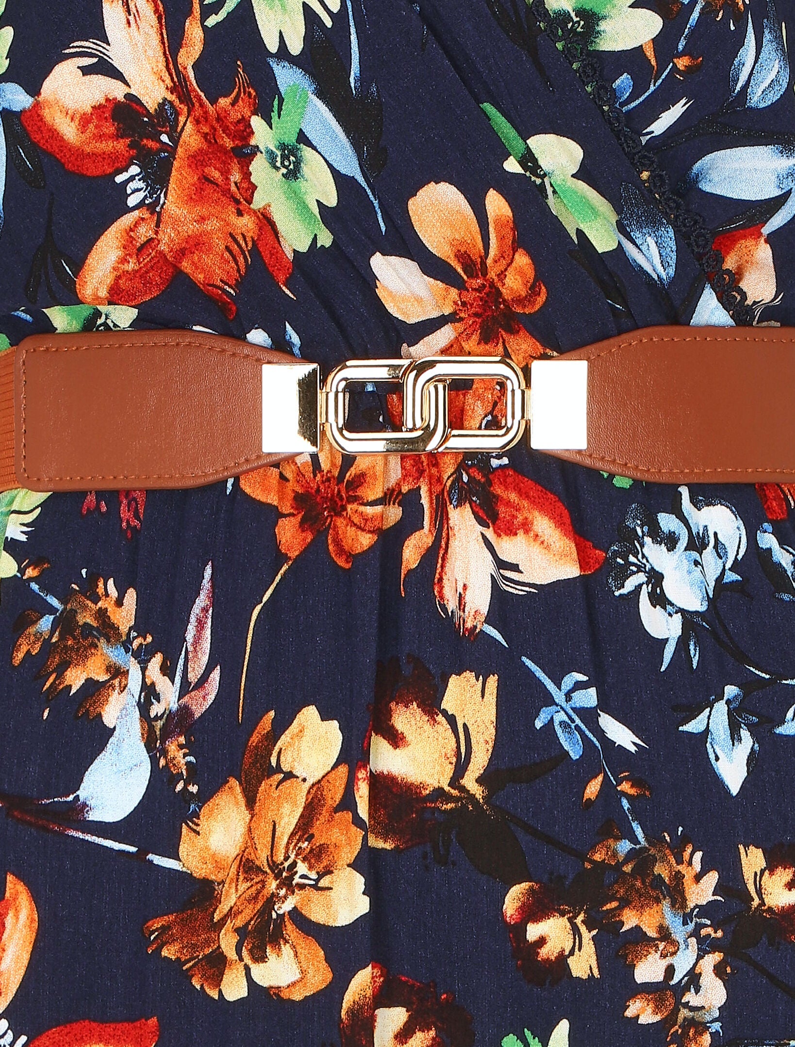 Robe imprimé fleuri à col en V - Marine - Image 3