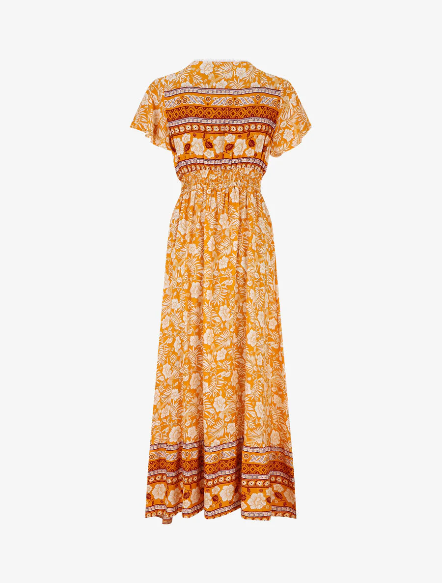 Robe imprimé fleuri à manches volantées - Orange - Image 2