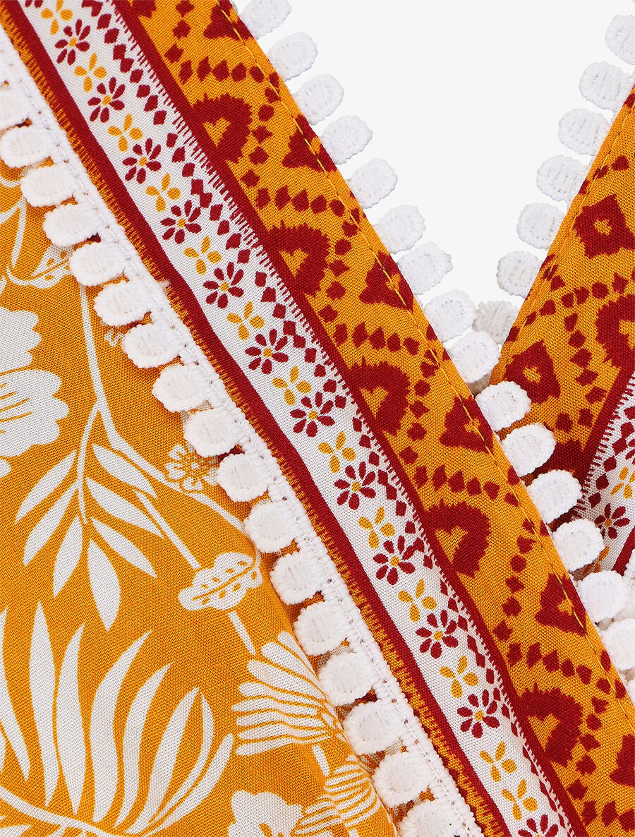 Robe imprimé fleuri à manches volantées - Orange - Image 3