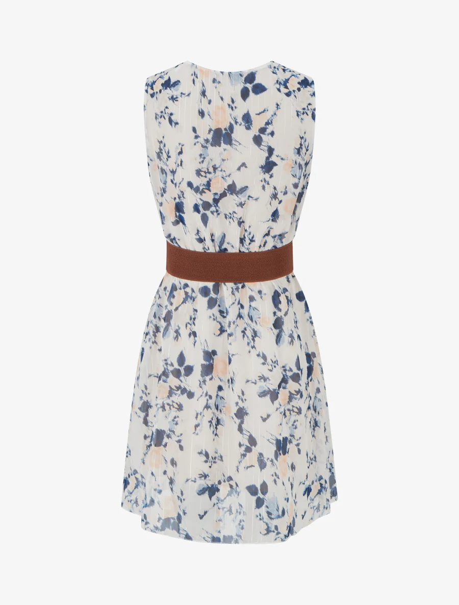 Robe imprimé fleuri à rayures irisés - Marine - Image 2